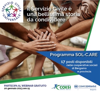 BERGAMO: WEBINAR 20 GENNAIO PER I PROGETTI DI SERVIZIO CIVILE