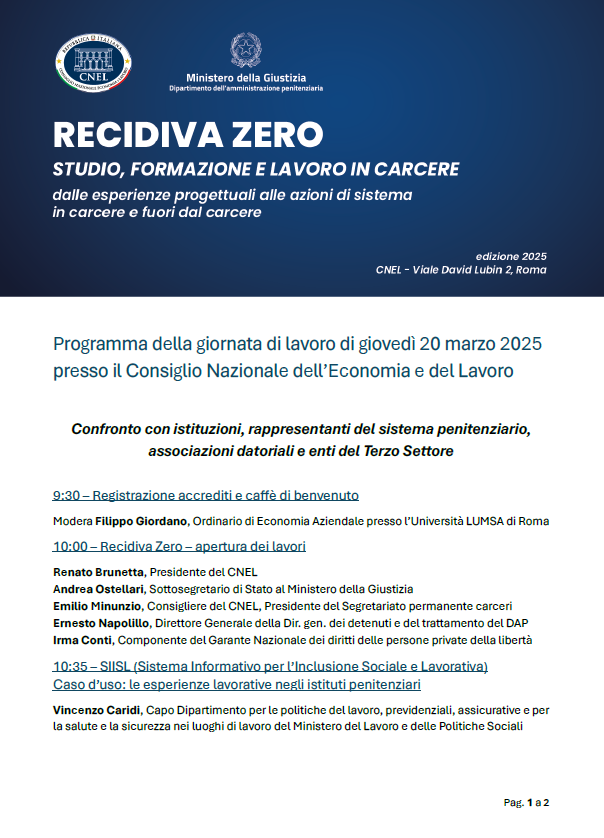 RECIDIVA ZERO: STUDIO FORMAZIONE E LAVORO IN CARCERE